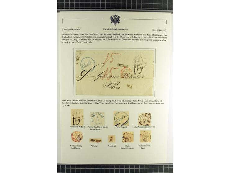 1800/80 (ca.), über 70 markenlose Auslandsbriefe, dabei verschiedene Grenzübergangsstempel, Tax-Vermerke, Destinationen etc.,