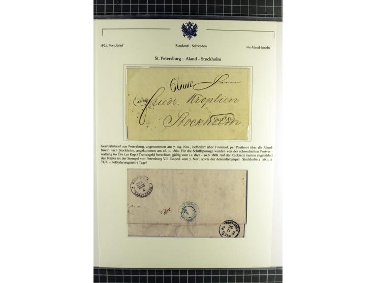 1800/80 (ca.), über 70 markenlose Auslandsbriefe, dabei verschiedene Grenzübergangsstempel, Tax-Vermerke, Destinationen etc.,