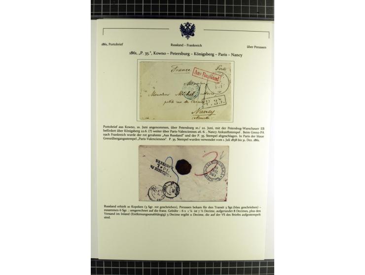 1800/80 (ca.), über 70 markenlose Auslandsbriefe, dabei verschiedene Grenzübergangsstempel, Tax-Vermerke, Destinationen etc.,