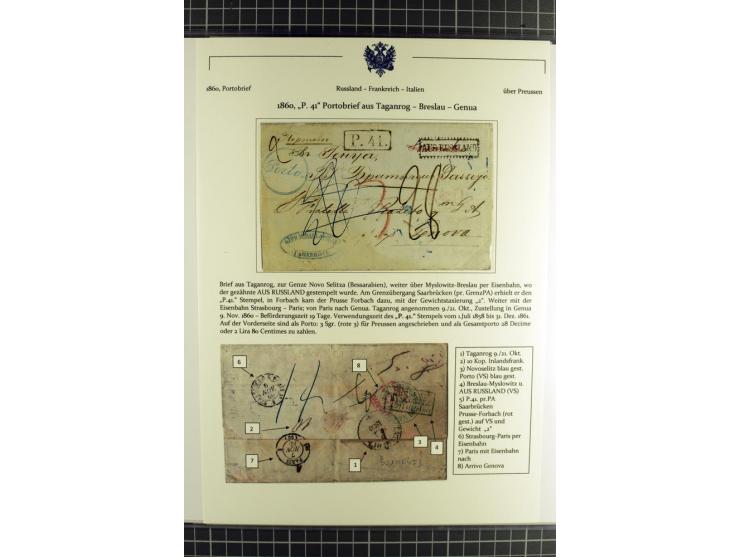 1800/80 (ca.), über 70 markenlose Auslandsbriefe, dabei verschiedene Grenzübergangsstempel, Tax-Vermerke, Destinationen etc.,