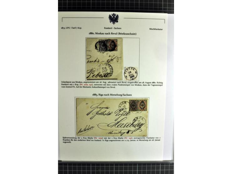 1860/1914 (ca.), Sammlung von über 80 frankierten Auslandsbriefen und Karten, dabei Reco, Buntfrankaturen, Transitstempel etc