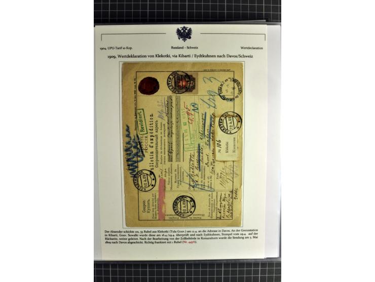 1860/1914 (ca.), Sammlung von über 80 frankierten Auslandsbriefen und Karten, dabei Reco, Buntfrankaturen, Transitstempel etc