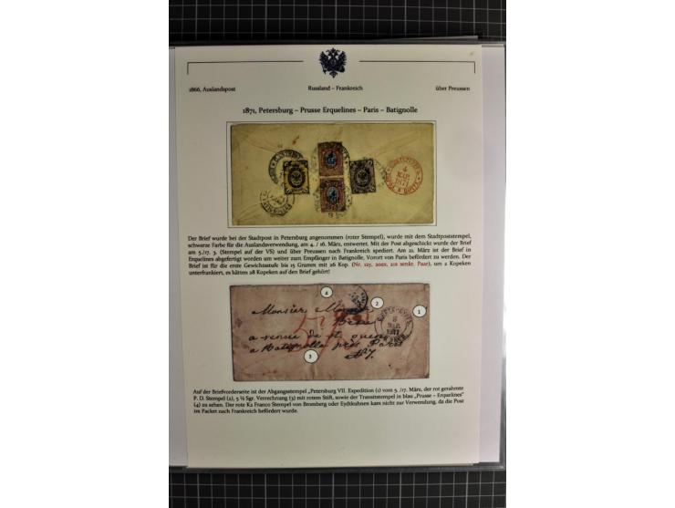 1860/1914 (ca.), Sammlung von über 80 frankierten Auslandsbriefen und Karten, dabei Reco, Buntfrankaturen, Transitstempel etc