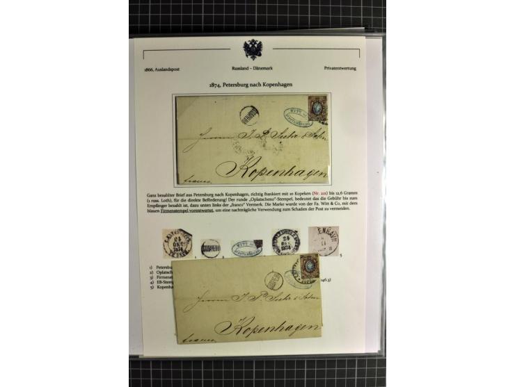 1860/1914 (ca.), Sammlung von über 80 frankierten Auslandsbriefen und Karten, dabei Reco, Buntfrankaturen, Transitstempel etc
