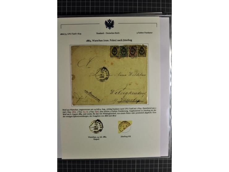 1860/1914 (ca.), Sammlung von über 80 frankierten Auslandsbriefen und Karten, dabei Reco, Buntfrankaturen, Transitstempel etc