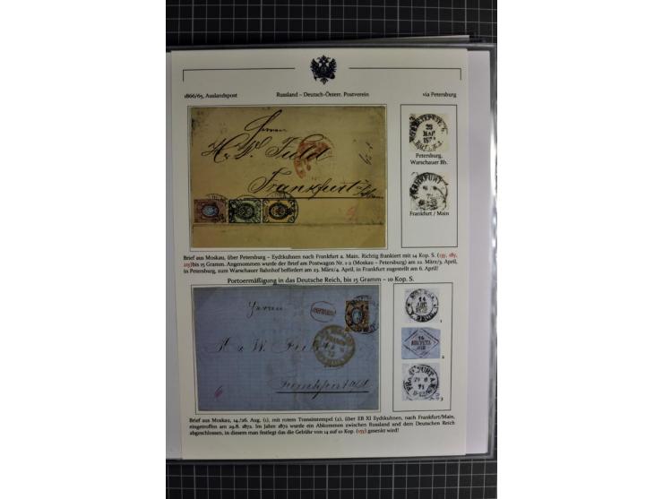 1860/1914 (ca.), Sammlung von über 80 frankierten Auslandsbriefen und Karten, dabei Reco, Buntfrankaturen, Transitstempel etc