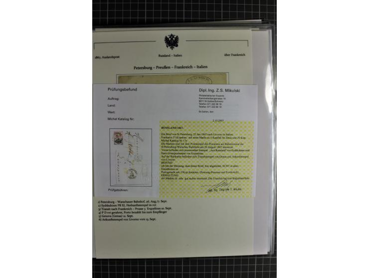 1860/1914 (ca.), Sammlung von über 80 frankierten Auslandsbriefen und Karten, dabei Reco, Buntfrankaturen, Transitstempel etc