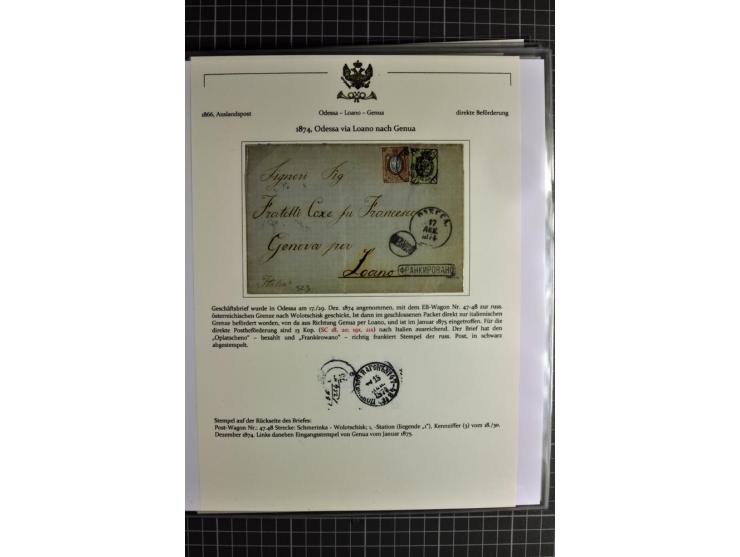 1860/1914 (ca.), Sammlung von über 80 frankierten Auslandsbriefen und Karten, dabei Reco, Buntfrankaturen, Transitstempel etc