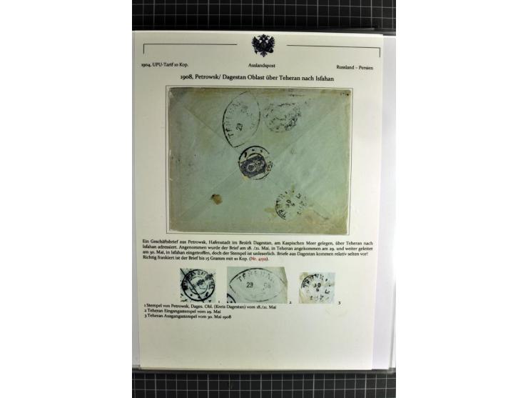 1860/1914 (ca.), Sammlung von über 80 frankierten Auslandsbriefen und Karten, dabei Reco, Buntfrankaturen, Transitstempel etc