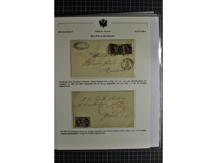 1860/1914 (ca.), Sammlung von über 80 frankierten Auslandsbriefen und Karten, dabei Reco, Buntfrankaturen, Transitstempel etc