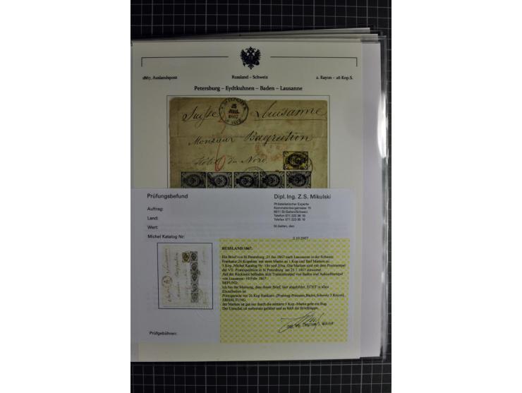 1860/1914 (ca.), Sammlung von über 80 frankierten Auslandsbriefen und Karten, dabei Reco, Buntfrankaturen, Transitstempel etc