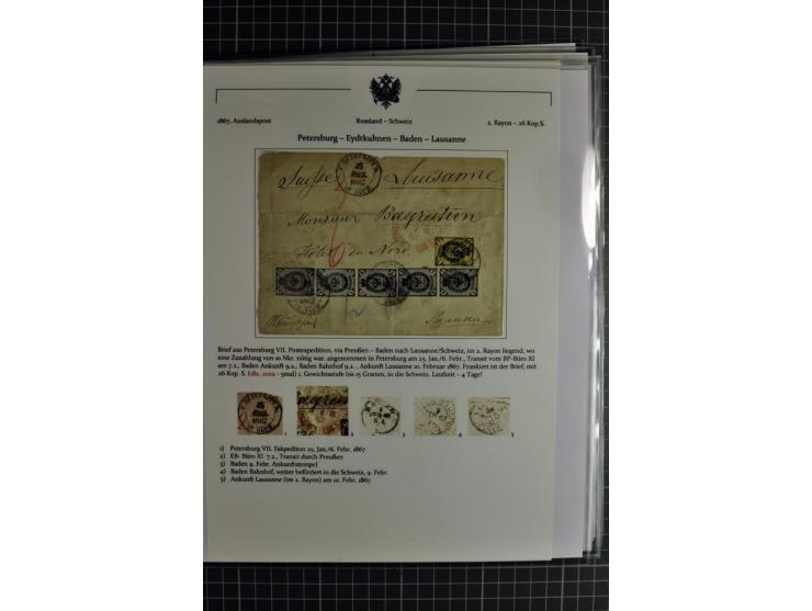 1860/1914 (ca.), Sammlung von über 80 frankierten Auslandsbriefen und Karten, dabei Reco, Buntfrankaturen, Transitstempel etc
