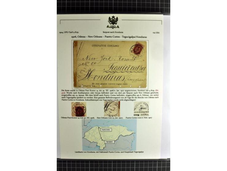 1860/1914 (ca.), Sammlung von über 80 frankierten Auslandsbriefen und Karten, dabei Reco, Buntfrankaturen, Transitstempel etc