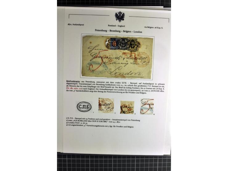 1860/1914 (ca.), Sammlung von über 80 frankierten Auslandsbriefen und Karten, dabei Reco, Buntfrankaturen, Transitstempel etc