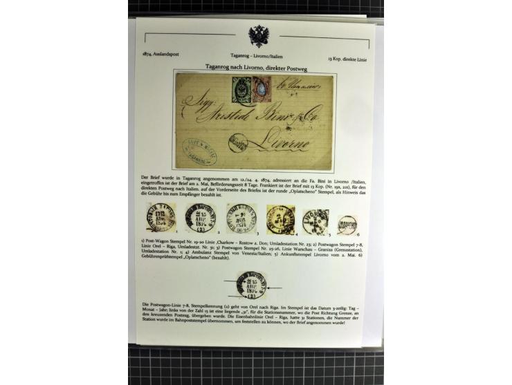 1860/1914 (ca.), Sammlung von über 80 frankierten Auslandsbriefen und Karten, dabei Reco, Buntfrankaturen, Transitstempel etc