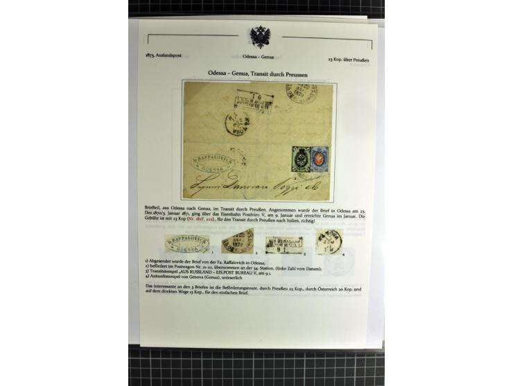 1860/1914 (ca.), Sammlung von über 80 frankierten Auslandsbriefen und Karten, dabei Reco, Buntfrankaturen, Transitstempel etc