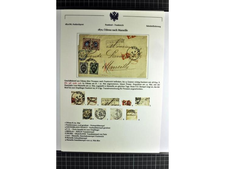 1860/1914 (ca.), Sammlung von über 80 frankierten Auslandsbriefen und Karten, dabei Reco, Buntfrankaturen, Transitstempel etc