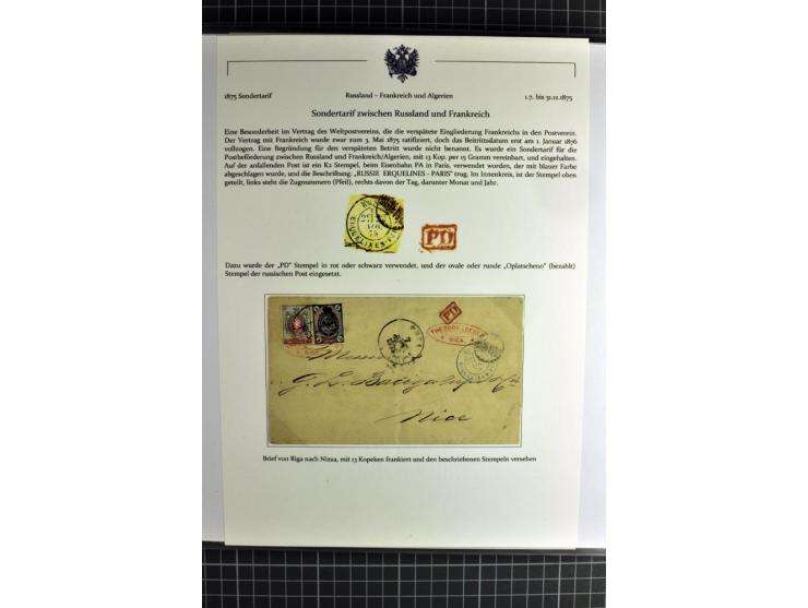 1860/1914 (ca.), Sammlung von über 80 frankierten Auslandsbriefen und Karten, dabei Reco, Buntfrankaturen, Transitstempel etc
