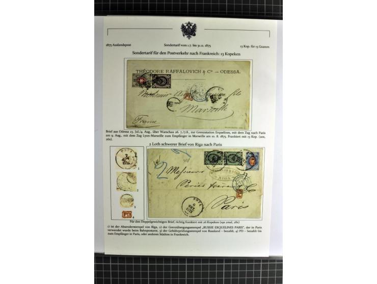 1860/1914 (ca.), Sammlung von über 80 frankierten Auslandsbriefen und Karten, dabei Reco, Buntfrankaturen, Transitstempel etc
