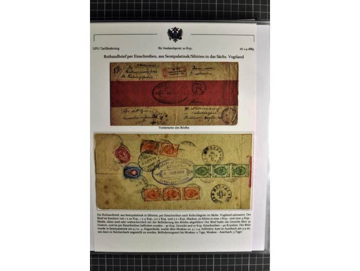 1860/1914 (ca.), Sammlung von über 80 frankierten Auslandsbriefen und Karten, dabei Reco, Buntfrankaturen, Transitstempel etc