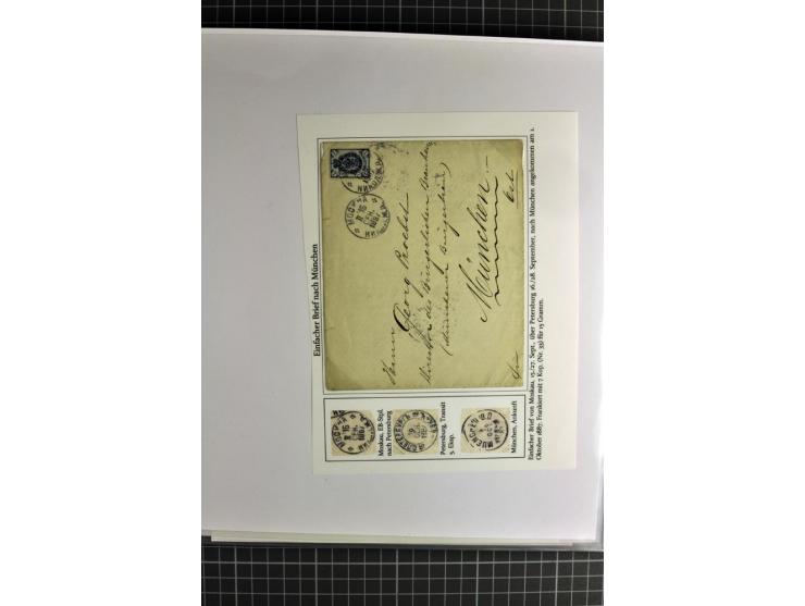 1860/1914 (ca.), Sammlung von über 80 frankierten Auslandsbriefen und Karten, dabei Reco, Buntfrankaturen, Transitstempel etc
