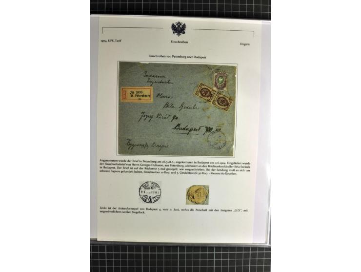 1860/1914 (ca.), Sammlung von über 80 frankierten Auslandsbriefen und Karten, dabei Reco, Buntfrankaturen, Transitstempel etc
