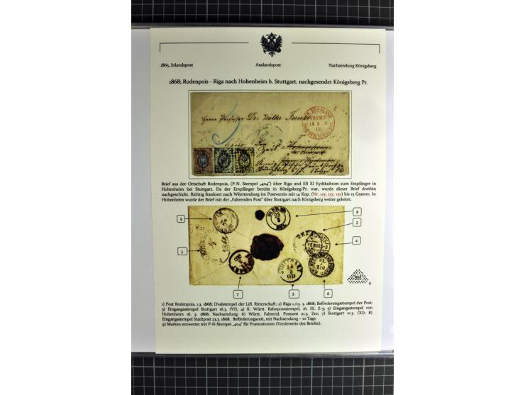 1860/1914 (ca.), Sammlung von über 80 frankierten Auslandsbriefen und Karten, dabei Reco, Buntfrankaturen, Transitstempel etc