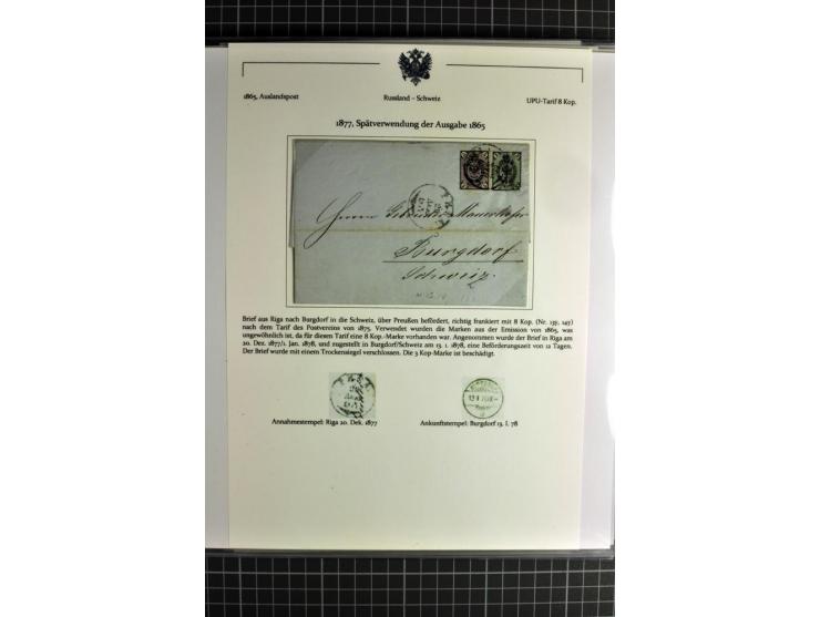 1860/1914 (ca.), Sammlung von über 80 frankierten Auslandsbriefen und Karten, dabei Reco, Buntfrankaturen, Transitstempel etc
