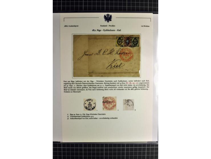 1860/1914 (ca.), Sammlung von über 80 frankierten Auslandsbriefen und Karten, dabei Reco, Buntfrankaturen, Transitstempel etc
