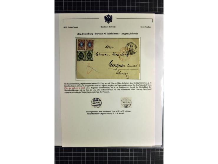 1860/1914 (ca.), Sammlung von über 80 frankierten Auslandsbriefen und Karten, dabei Reco, Buntfrankaturen, Transitstempel etc