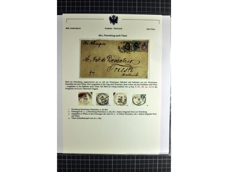 1860/1914 (ca.), Sammlung von über 80 frankierten Auslandsbriefen und Karten, dabei Reco, Buntfrankaturen, Transitstempel etc