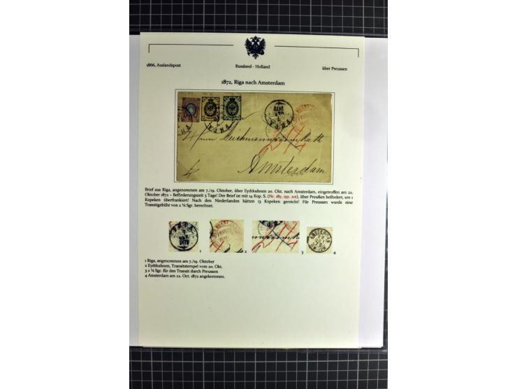 1860/1914 (ca.), Sammlung von über 80 frankierten Auslandsbriefen und Karten, dabei Reco, Buntfrankaturen, Transitstempel etc