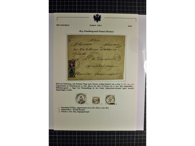 1860/1914 (ca.), Sammlung von über 80 frankierten Auslandsbriefen und Karten, dabei Reco, Buntfrankaturen, Transitstempel etc