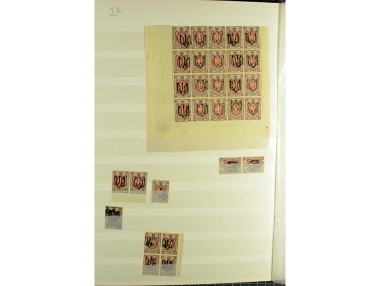 1918, Podilien, umfangreicher Bestand von echten Aufdrucken (dabei einige Nachdrucke u.a. Type 1a), vieles signiert, alles in