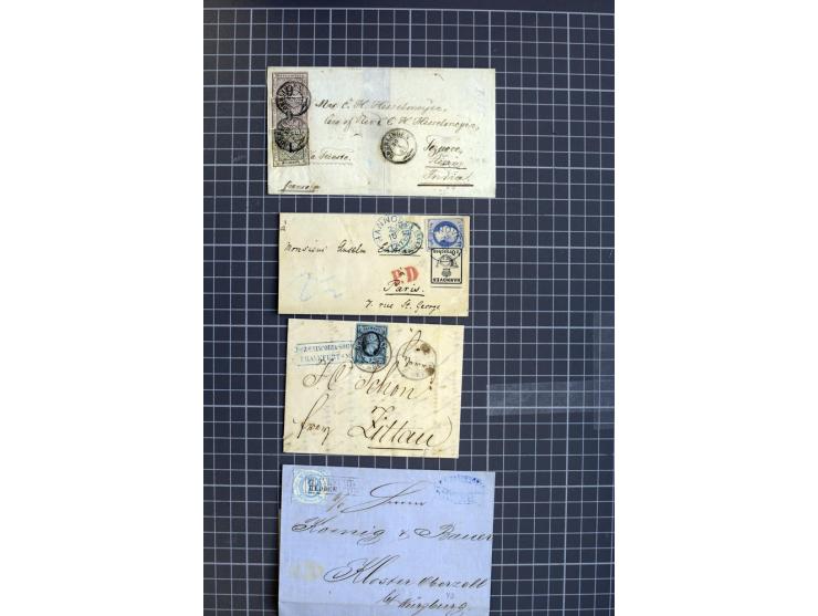 1850/67 (ca.), 13 frankierte Briefe mit meist besseren Frankaturen, dabei Württemberg-Brief mit unauffällig unvollständiger F
