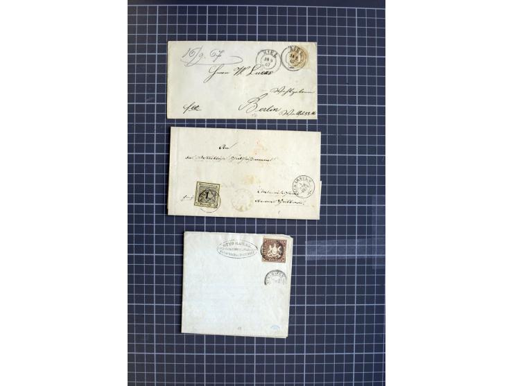 1850/67 (ca.), 13 frankierte Briefe mit meist besseren Frankaturen, dabei Württemberg-Brief mit unauffällig unvollständiger F