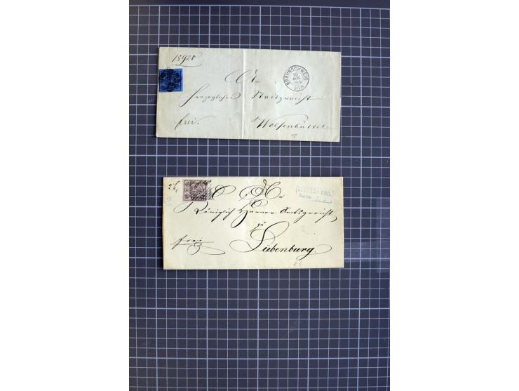 1850/67 (ca.), 13 frankierte Briefe mit meist besseren Frankaturen, dabei Württemberg-Brief mit unauffällig unvollständiger F