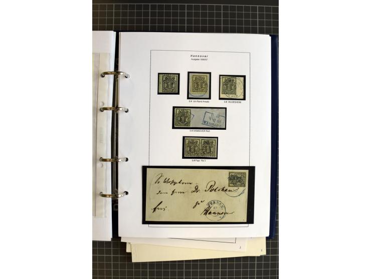 1851/61, reichhaltige gestempelte Sammlung mit schönem Stempelteil auf Mi.-Nr. 1 und 2, dabei viele Randmarken und Bogenecken