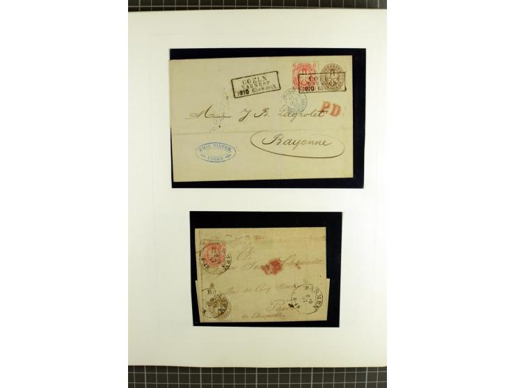 1850/67, ungebrauchte und gestempelte reichhaltige Sammlung, dabei Farbnuancen, Einheiten, Telegrafenmarken, Briefe und Ganzs