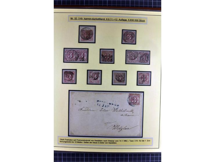 1852/1866, umfangreiche Ausstellungs-Sammlung "Die Marken von Thurn & Taxis" in 5 Alben mit vielen Briefstücken, Briefen, Gan