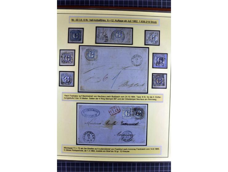 1852/1866, umfangreiche Ausstellungs-Sammlung "Die Marken von Thurn & Taxis" in 5 Alben mit vielen Briefstücken, Briefen, Gan