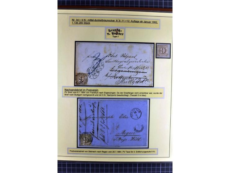 1852/1866, umfangreiche Ausstellungs-Sammlung "Die Marken von Thurn & Taxis" in 5 Alben mit vielen Briefstücken, Briefen, Gan