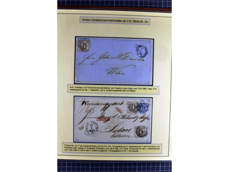 1852/1866, umfangreiche Ausstellungs-Sammlung "Die Marken von Thurn & Taxis" in 5 Alben mit vielen Briefstücken, Briefen, Gan