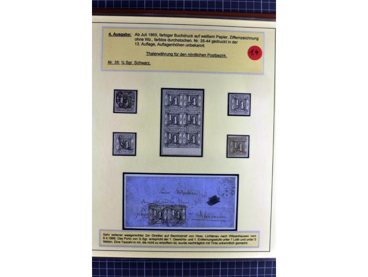 1852/1866, umfangreiche Ausstellungs-Sammlung "Die Marken von Thurn & Taxis" in 5 Alben mit vielen Briefstücken, Briefen, Gan