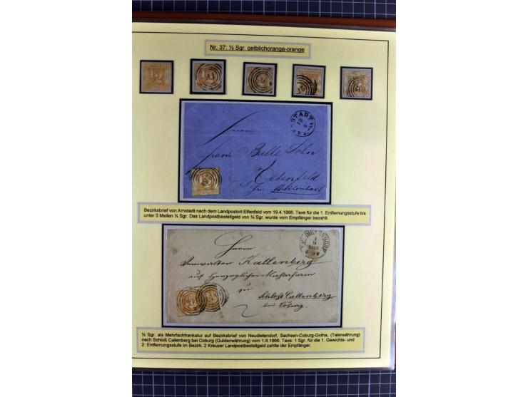 1852/1866, umfangreiche Ausstellungs-Sammlung "Die Marken von Thurn & Taxis" in 5 Alben mit vielen Briefstücken, Briefen, Gan