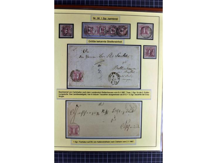 1852/1866, umfangreiche Ausstellungs-Sammlung "Die Marken von Thurn & Taxis" in 5 Alben mit vielen Briefstücken, Briefen, Gan
