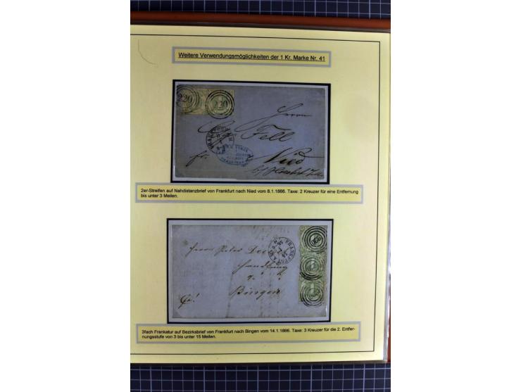 1852/1866, umfangreiche Ausstellungs-Sammlung "Die Marken von Thurn & Taxis" in 5 Alben mit vielen Briefstücken, Briefen, Gan