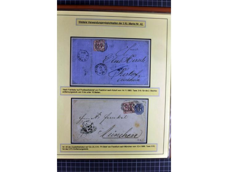 1852/1866, umfangreiche Ausstellungs-Sammlung "Die Marken von Thurn & Taxis" in 5 Alben mit vielen Briefstücken, Briefen, Gan