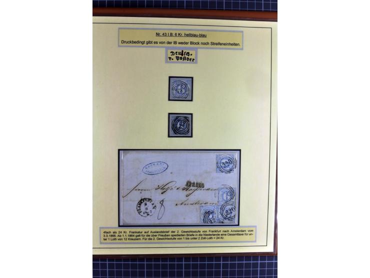 1852/1866, umfangreiche Ausstellungs-Sammlung "Die Marken von Thurn & Taxis" in 5 Alben mit vielen Briefstücken, Briefen, Gan