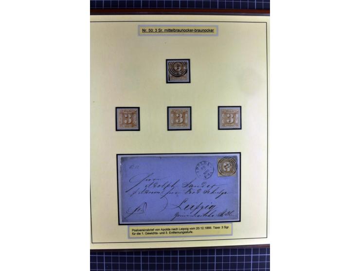 1852/1866, umfangreiche Ausstellungs-Sammlung "Die Marken von Thurn & Taxis" in 5 Alben mit vielen Briefstücken, Briefen, Gan